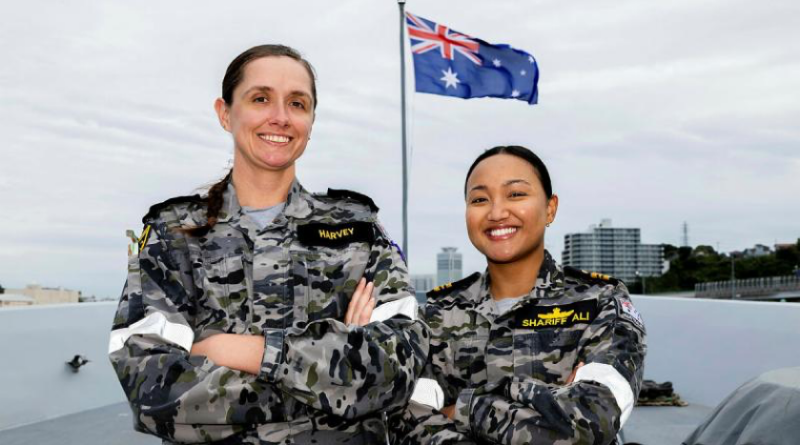 Nominees in the 2025 Women in Defence Awards, Petty Officer Brionee Harvey and Lieutenant Commander Shafiqah Shariff Ali, both of HMAS Brisbane. Story by Warrant Officer Caraline Enniss. Photo by Leading Seaman Danyellah Hill.