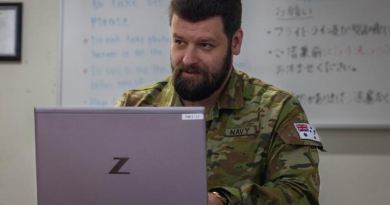 Cyber warfare specialist Leading Seaman Joel Kviz while deployed to Japan for Operation Argos, working from Kadena Air Base. Story by Corporal Luke Bellman and Lieutenant Emily Tinker. Photos by Corporal Luke Bellman.