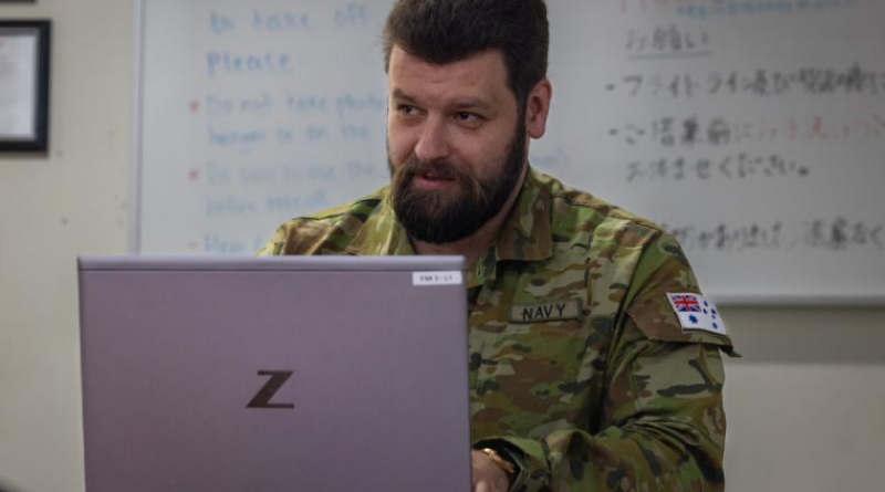 Cyber warfare specialist Leading Seaman Joel Kviz while deployed to Japan for Operation Argos, working from Kadena Air Base. Story by Corporal Luke Bellman and Lieutenant Emily Tinker. Photos by Corporal Luke Bellman.