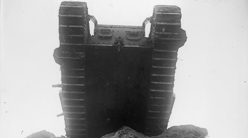 THE BATTLE OF CAMBRAI, NOVEMBER-DECEMBER 1917 (Q 6284) A British Mark IV tank at Wailly. This shows how it would appear to occupants of the German trenches during the Battle of Cambrai. This was the first occasion on which tanks were launched en masse in a surprise attack and it clearly demonstrated the potential of the armoured vehicle. Copyright: © IWM. Original Source: http://www.iwm.org.uk/collections/item/object/205124999
