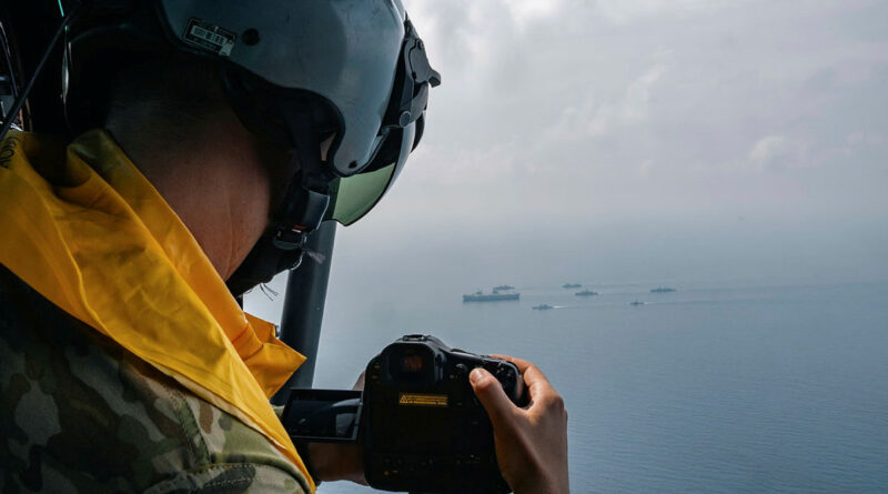 Australian Army image specialist Corporal Andrew Shaw captures naval manoeuvres during Exercise Bersama Lima 2025, off the coast of Malaysia. Story by Lieutenant Tahlia Merigan. Photo by Air Specialist Class 1 Christian Sparks RAF.