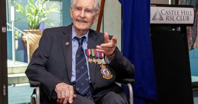 Then-president of 30 Squadron Beaufighter Association, Bruce Robertson, during his 105th birthday celebration at Castle Hill RSL Club, NSW. Story by Corporal Jacob Joseph. Photos by Aircraftwoman Mikaela Fernlund.