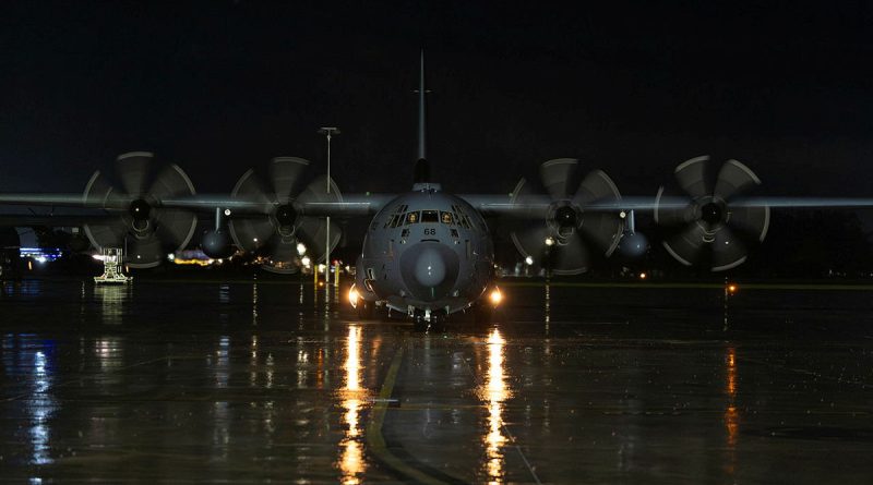 A 37 Squadron C-130J Hercules taxis onto the RAAF Base Richmond apron after a flight that marked 170,000 cumulative flying hours in the C-130J for the squadron. Story by Flight Lieutenant Madeleine Magee. Photo by Leading Aircraftwoman Maddison Scott.