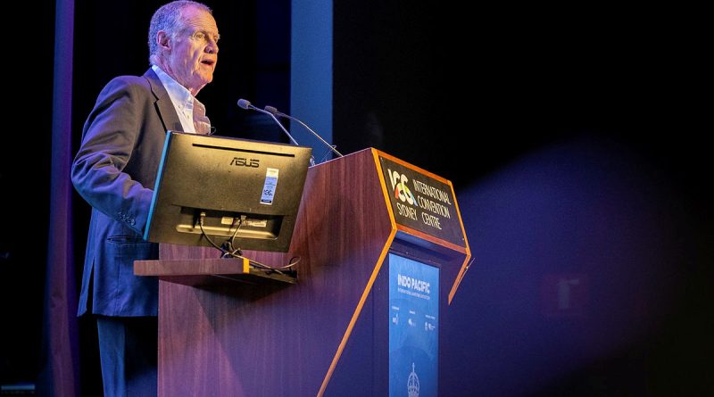 Author and former broadcaster Mike Carlton speaks to the audience at Indo Pacific 2025. Photos by Able Seaman Taylor Johnson.