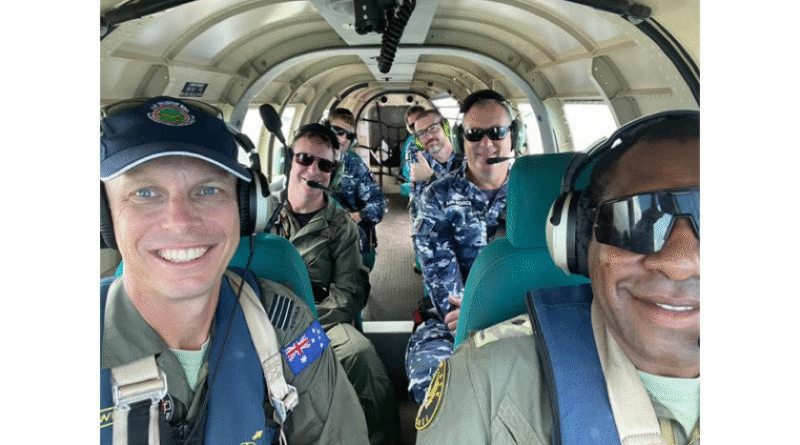 Defence Cooperation Program qualified flying instructor Squadron Leader Cory Fischer and PNG Defence Force Air Transport Wing Second Lieutenant Rothman Spaiye flying a PNG Defence Force PAC-750XL. Story by Squadron Leader Belinda Culley. Photo by Squadron Leader Cory Fischer.