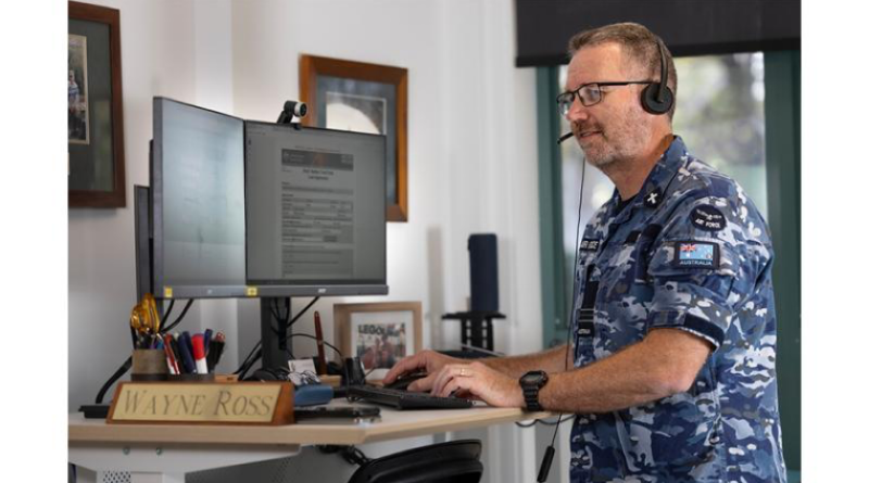 Air Force Chaplain Wing Commander Wayne Ross uses the new RAAF Welfare Trust Fund website at RAAF Base Amberley. Story by Wing Commander Michael Rowe. Photos by Leading Aircraftwoman Taylor Anderson