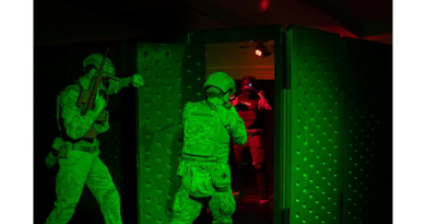 Personnel from 1 Security Forces Squadron engage in a Simulated Environment Training System training mission at RAAF Base Williamtown. Story by Squadron Leader Bettina Mears. Photo by Leading Aircraftman Jacob Lloyd.