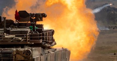 An Australian Army Abrams M1A2 SEPv3 main battle tank during a live-fire serial as part of a qualification course for Royal Australian Armoured Corps soldiers at Puckapunyal Military Area, Victoria. Photo by Corporal Jacob Joseph.