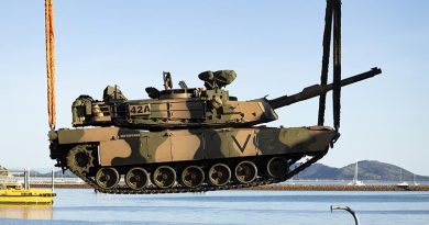 An M1A2 SEPv3 Abrams main battle tank is loaded onto a United States Navy asset during Exercise Talisman Sabre at Townsville Port, Queensland. Photo by Lance Corporal Caitlyn Davill.