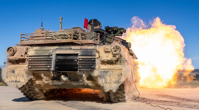 An Australian M1A2 SEP v3 main battle tank is test fired remotely for the first time to check the main gun for safety before a live-fire to qualify crews on the new systems at the Puckapunyal Military Area, Victoria, 5 November 2024. Photo by Corporal Michael Currie.