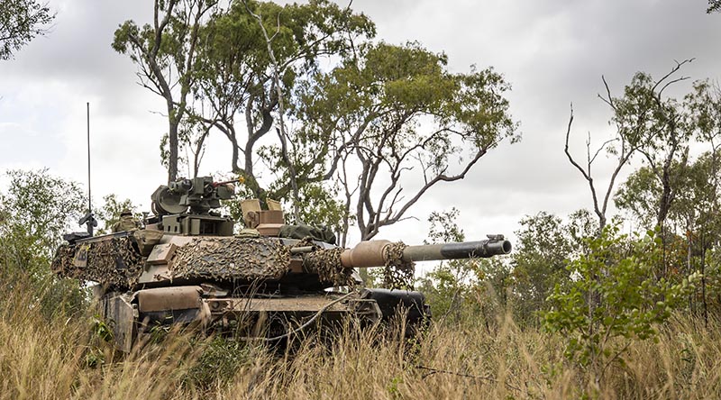 An Australian Army M1A2 Abrams main battle tank from the 2nd Cavalry Regiment during the South Queensland Warfighter Exercise at Shoalwater Bay, Queensland. Photo by Corporal Johnny Huang.