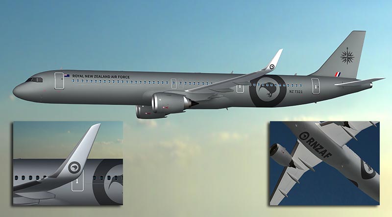 New livery for RNZAF on its new Airbus A321XLR. Images supplied by RNZAF.