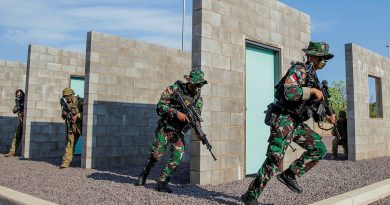 Soldiers from the 5th/7th Battalion, Royal Australian Regiment, conduct an urban assault with soldiers from the Indonesian National Armed Forces, at Robertson Barracks, NT. Story by Captain Nicholas Marquis. Photos by Private Oscar Hanson