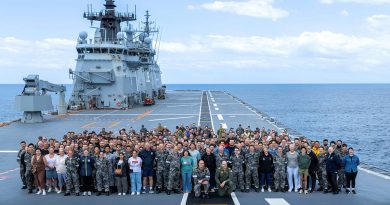 HMAS Canberra crew are joined by families and guests on the flight deck for a whole ship photo off the NSW coast. Story by Lieutenant Hinako Shiraishi. Photos by Able Seaman Taylor Johnson.