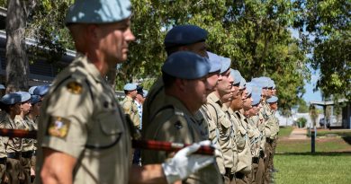 Army soldiers and officers from the 1st Aviation Regiment stand on parade in Gaza Lines at Robertson Barracks, NT. Story and photos by Captain Chloe Ellwood.