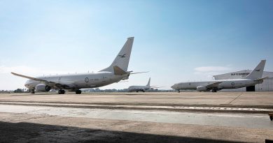 Three Royal Australian Air Force P-8A Poseidon aircraft, the largest contingent to date, on the apron at Royal Malaysian Air Force Base Butterworth during Operation Gateway. Story by Flight Lieutenant Brent Moloney. Photos by Corporal Andrew Shaw.
