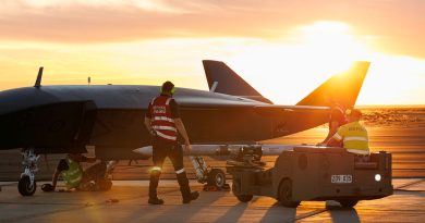 n MQ-28A Ghost Bat is loaded with a NAIM-120 inert air-to-air missile variant at the ordnance loading area during Trial Kareela at RAAF Base Woomera, South Australia. Story by Squadron Leader Chris Moon. Photos by Aircraftman Ivan Smotrov.