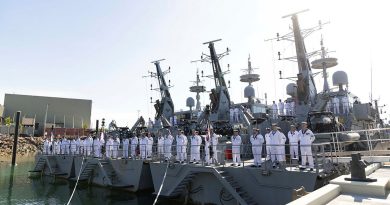 Ship's company of HMA Ships Bathurst, Albany and Childers line the decks during the decommissioning ceremony held at HMAS Coonawarra, in the Northern Territory. Story by Lieutenant Commander Anthony Martin. Photos by Leading Seaman Lauren Pugsley.