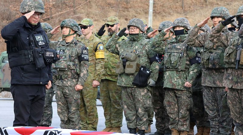 Operation Linesmen and Republic of Korea Ministry of National Defense personnel salute remains recovered from White Horse Hill in the Korean DMZ. Story and photos by Lieutenant Commander Brendan Trembath.