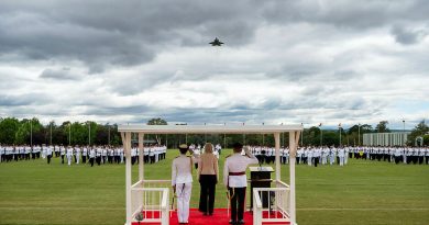 Royal Australian Air Force F-35A conducts a flypast at the 2025 ADFA Graduation Parade. Story by Hannah Donald.Photo by Thomas Lucraft.