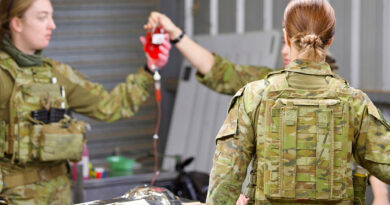 Medics, nurses and doctors carry out blood training during a scenario as part of Exercise Surging Forward. Story by Captain Chris Wade. Photos by Corporal Adrian Murphy.