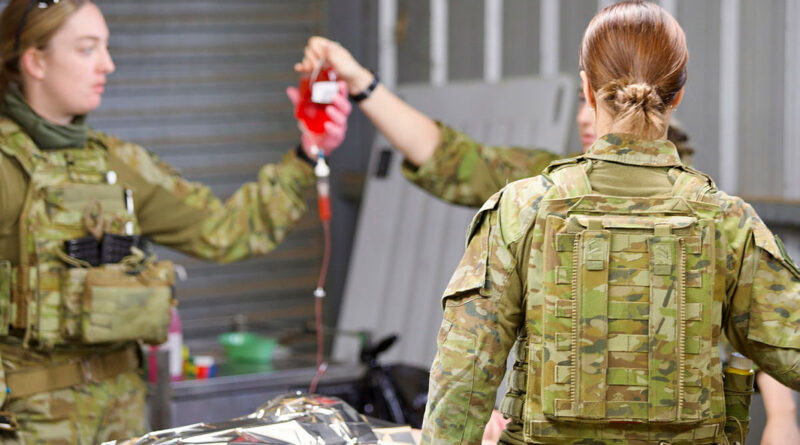 Medics, nurses and doctors carry out blood training during a scenario as part of Exercise Surging Forward. Story by Captain Chris Wade. Photos by Corporal Adrian Murphy.