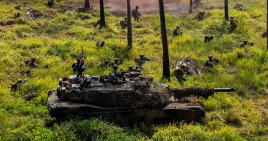 Australian Army M1A1 Abrams tank and Australian Army personnel from the Amphibious Force and Indonesian National Armed Forces marines move inland from Banongan Beach, East Java, during Exercise Keris Woomera 2024. Photo by Andrew Green.