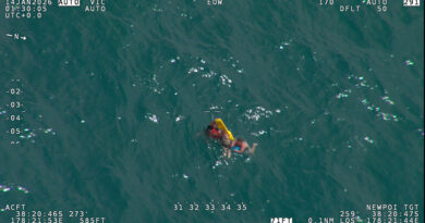 Three Kiwi fishermen spotted in waters north of Gisborne, by an RNZAF Poseidon during a coordinated rescue mission. RNZAF photo.