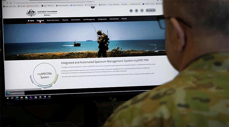 A soldier views the new mySPECTRA software on his work computer. Photo by Corporal Luke Bellman.
