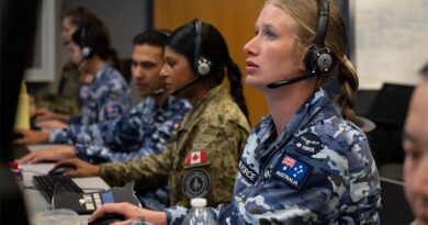 Royal Australian Air Force and Royal Canadian Air Force members participate in Virtual Flag: Coalition 26-1 at the 705th Combat Training Squadron, also known as the Distributed Mission Operations Center, at Kirtland Air Force Base, New Mexico.